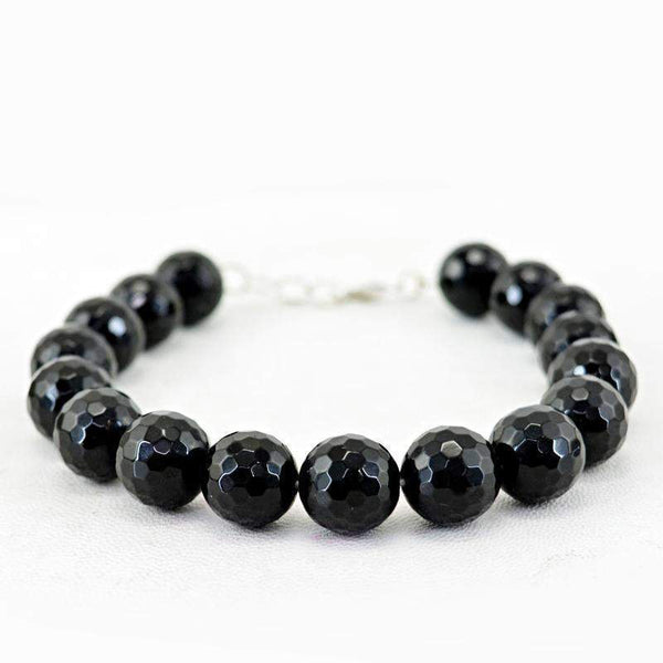 gemsmore:Round Shape Black Spinel Bracelet Natural Faceted Beads