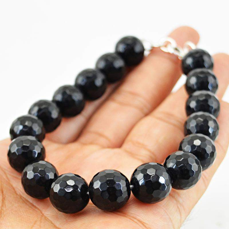 gemsmore:Round Shape Black Spinel Bracelet Natural Faceted Beads