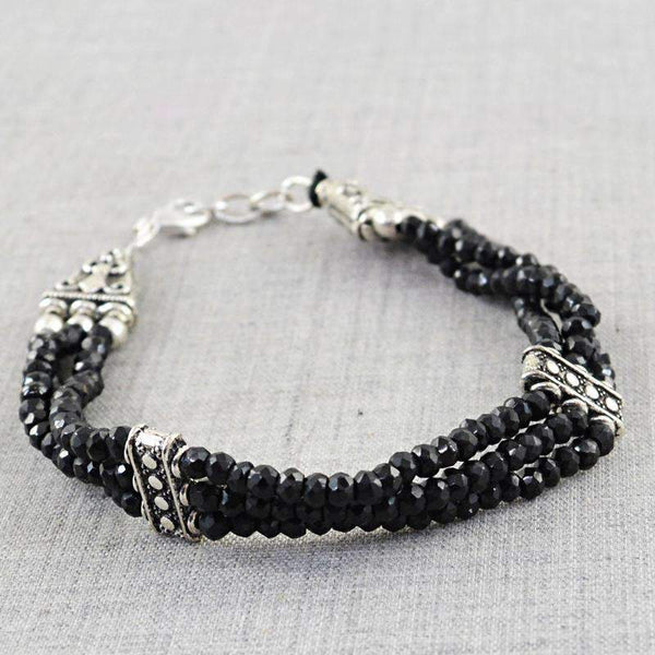gemsmore:Round Shape Black Spinel Bracelet Natural Faceted Beads