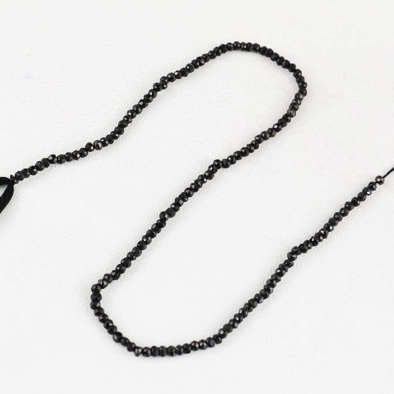 gemsmore:Round Shape Black Spinel Drilled Beads Strand Natural Faceted