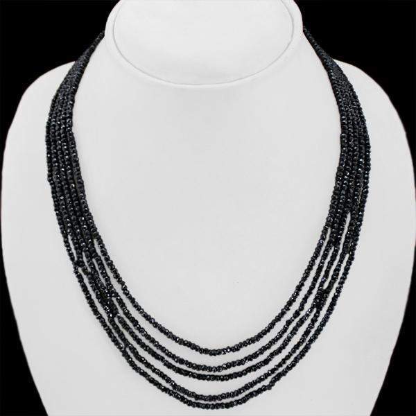 gemsmore:Round Shape Black Spinel Necklace Natural 5 Line Faceted Beads