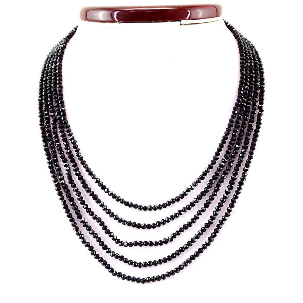 gemsmore:Round Shape Black Spinel Necklace Natural  5 Line Faceted Beads