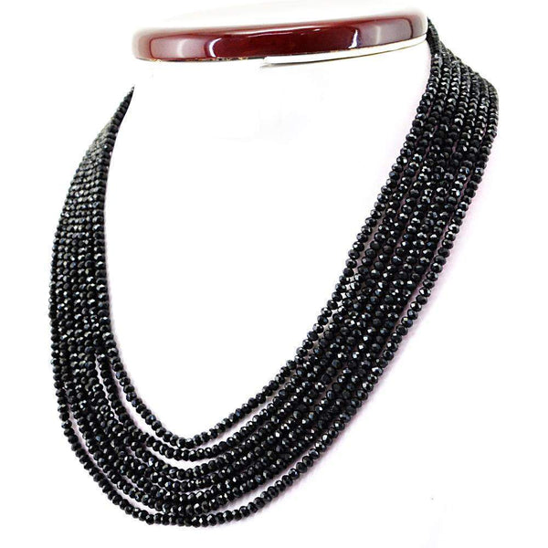 gemsmore:Round Shape Black Spinel Necklace Natural 7 Line Faceted Beads