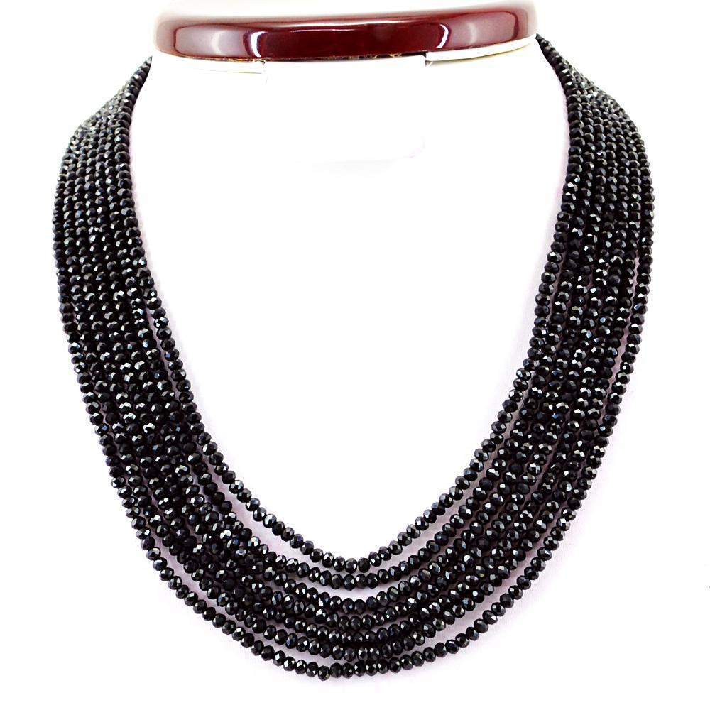 gemsmore:Round Shape Black Spinel Necklace Natural 7 Line Faceted Beads