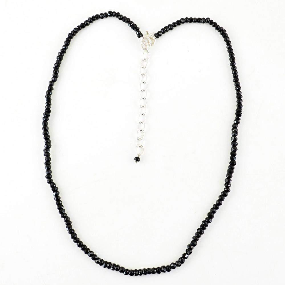 gemsmore:Round Shape Black Spinel Necklace Natural Faceted Beads