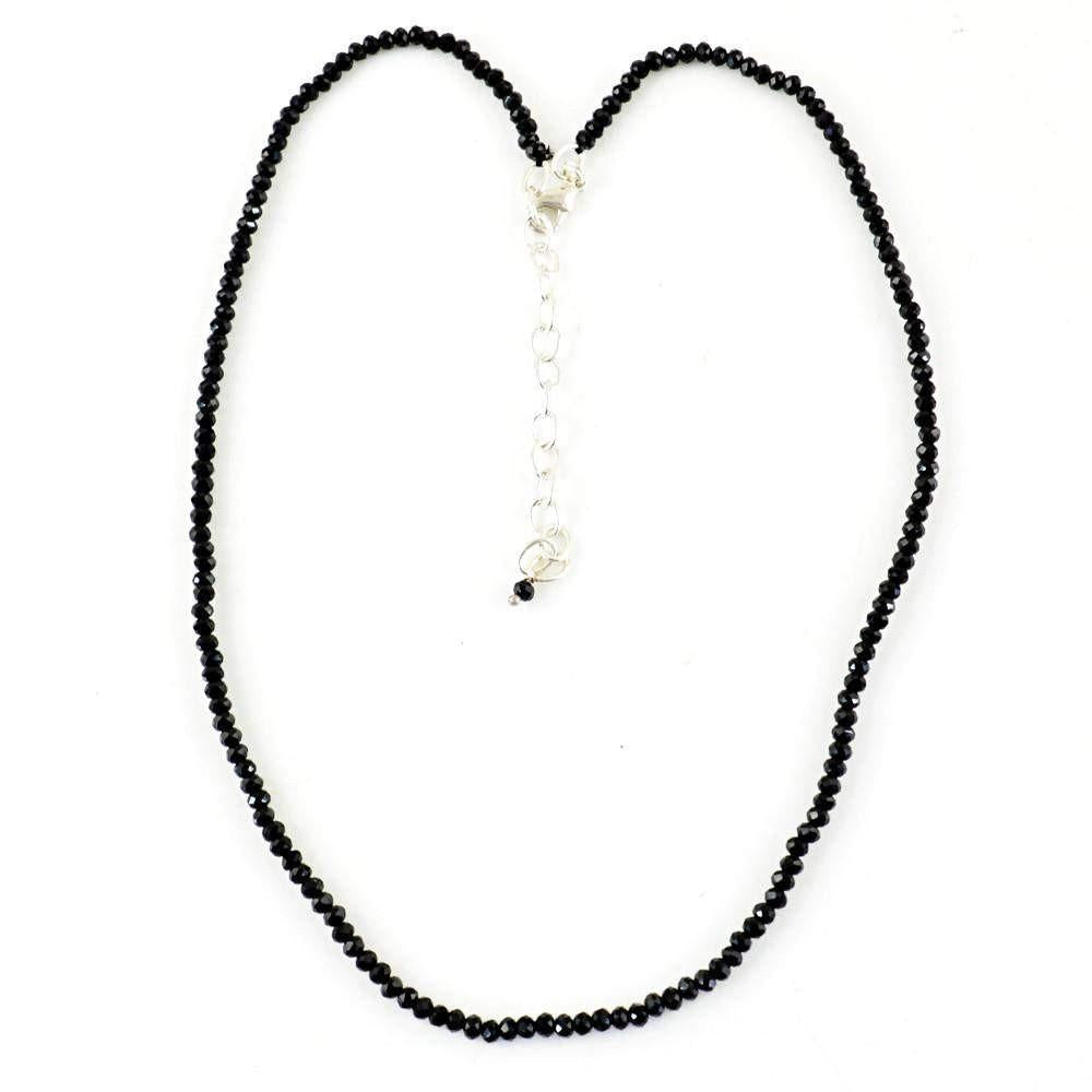 gemsmore:Round Shape Black Spinel Necklace Natural Faceted Beads