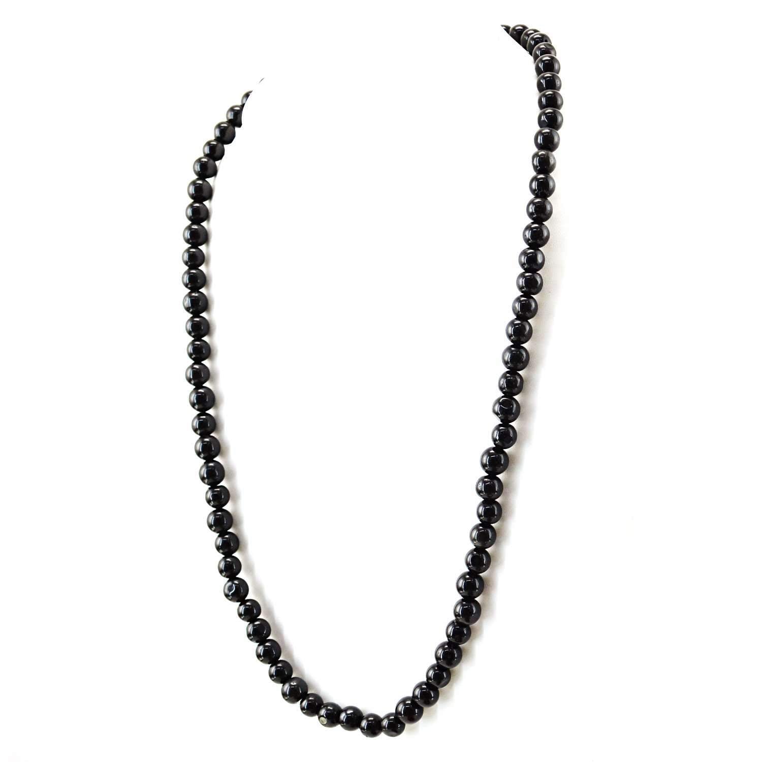 gemsmore:Round Shape Black Spinel Necklace Natural Untreated Beads