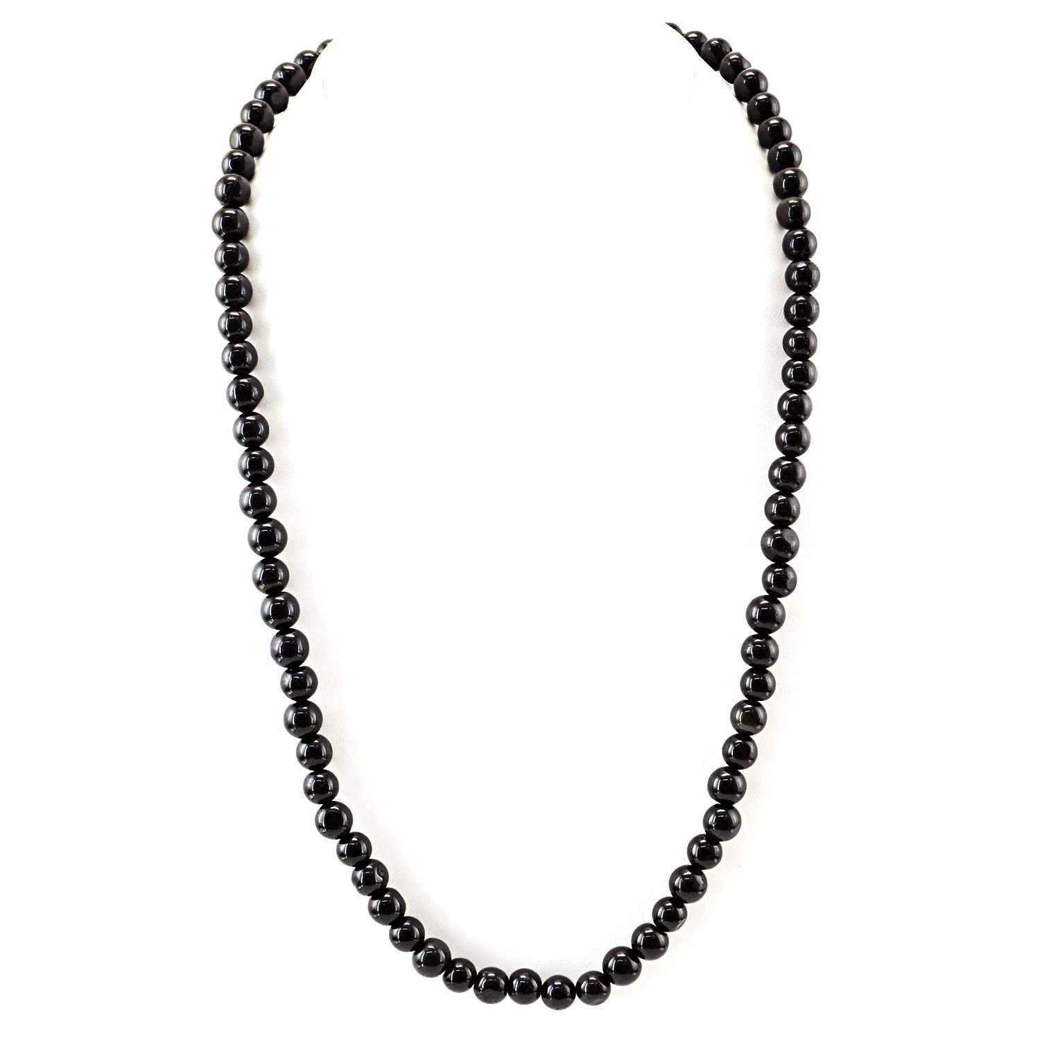 gemsmore:Round Shape Black Spinel Necklace Natural Untreated Beads