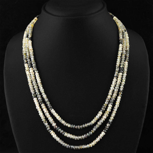 gemsmore:Round Shape Black & White Rutile Quartz Necklace 3 Strand Faceted Beads
