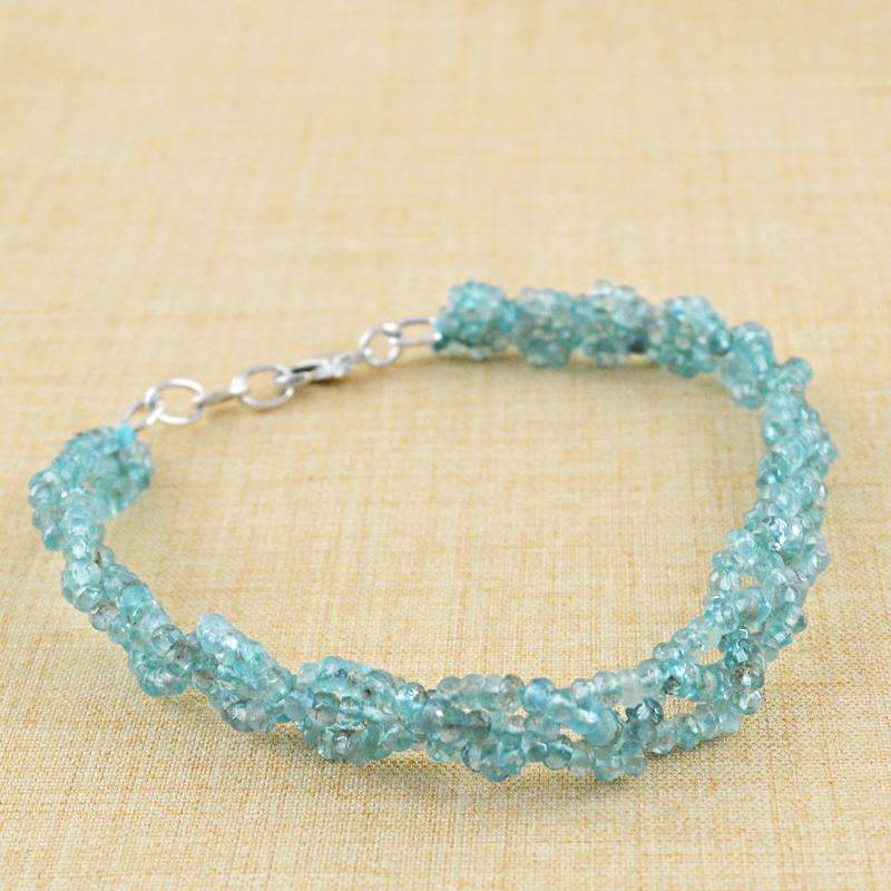 gemsmore:Round Shape Blue Apatite Bracelet Natural Faceted Beads