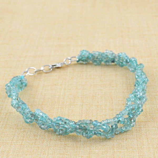 gemsmore:Round Shape Blue Apatite Bracelet Natural Faceted Beads