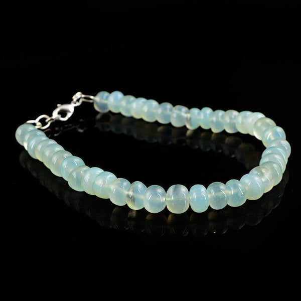 gemsmore:Round Shape Blue Aquamarine Bracelet Unheated Beads