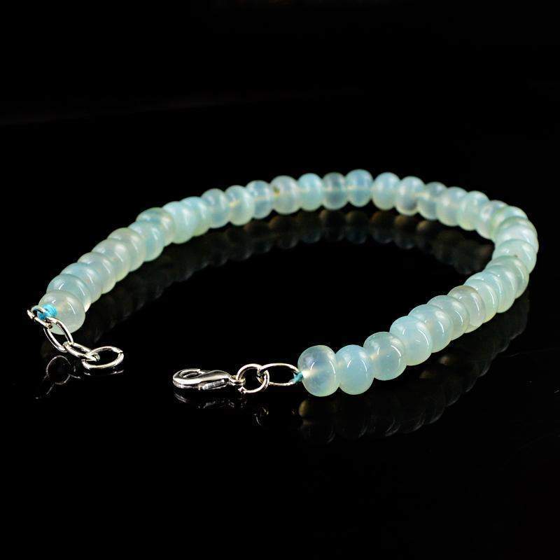 gemsmore:Round Shape Blue Aquamarine Bracelet Unheated Beads