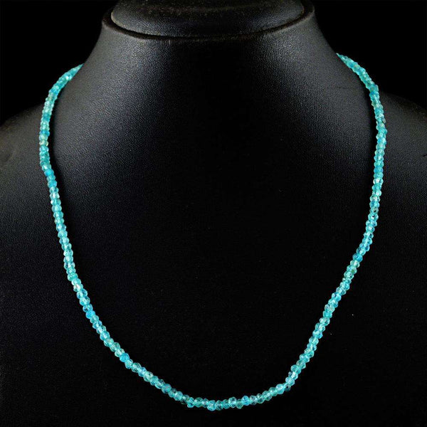 gemsmore:Round Shape Blue Aquamarine Necklace Natural Faceted Beads