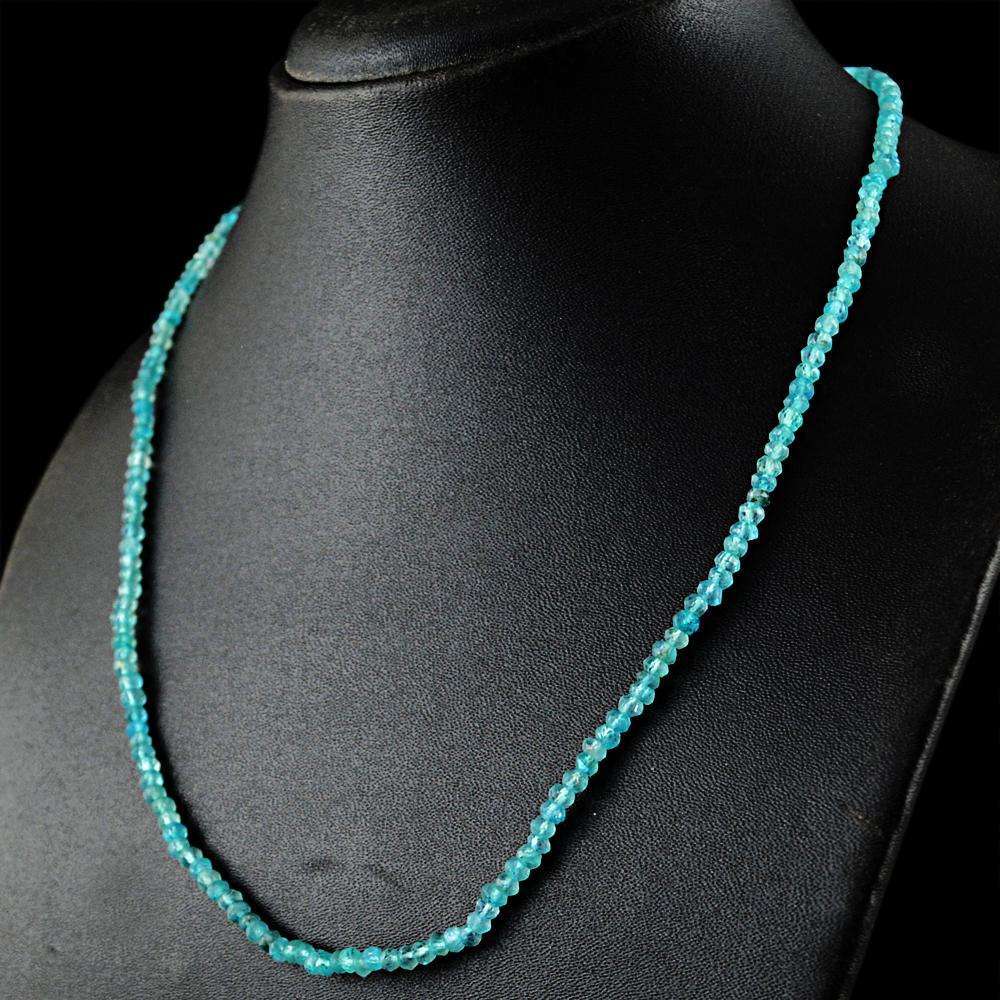 gemsmore:Round Shape Blue Aquamarine Necklace Natural Faceted Beads