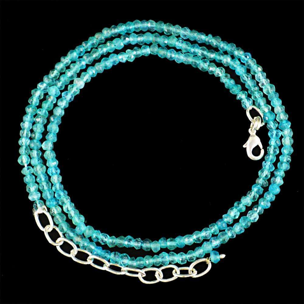 gemsmore:Round Shape Blue Aquamarine Necklace Natural Faceted Beads
