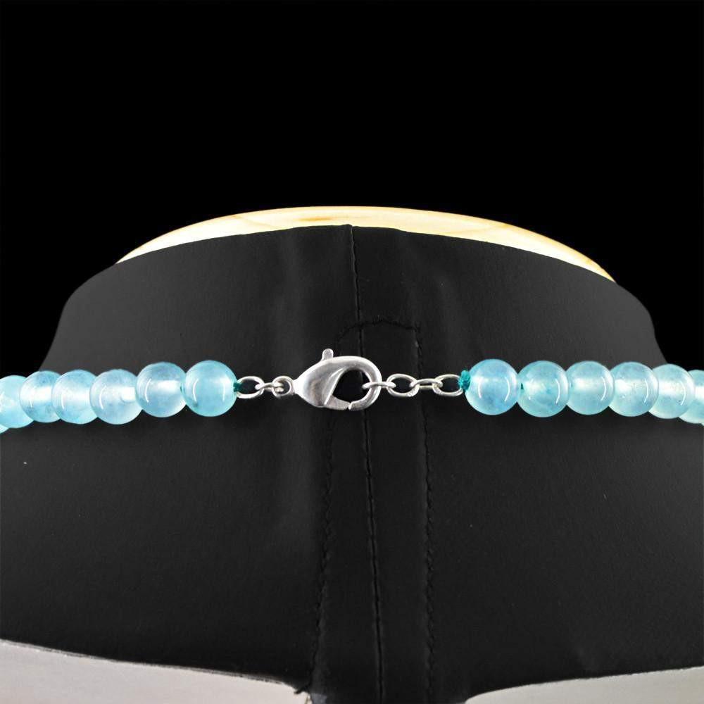 gemsmore:Round Shape Blue Aquamarine Necklace Natural Untreated Beads