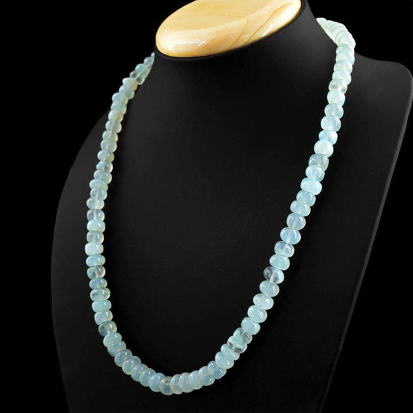 gemsmore:Round Shape Blue Chalcedony Necklace Natural 20 Inches Long Unheated Beads