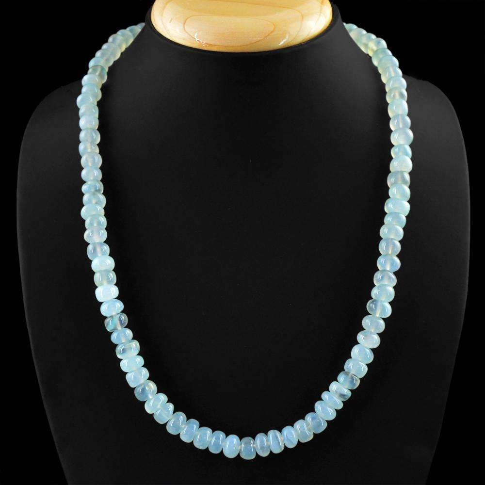 gemsmore:Round Shape Blue Chalcedony Necklace Natural 20 Inches Long Unheated Beads