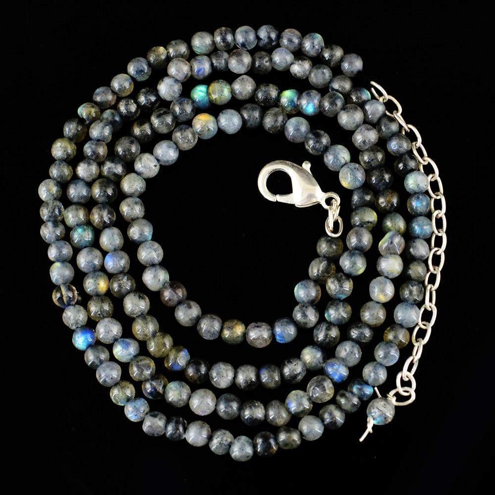 gemsmore:Round Shape Blue Flash Labradorite Necklace Natural Untreated Beads