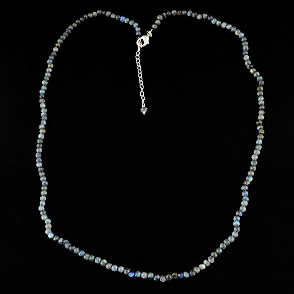 gemsmore:Round Shape Blue Flash Labradorite Necklace Natural Untreated Beads