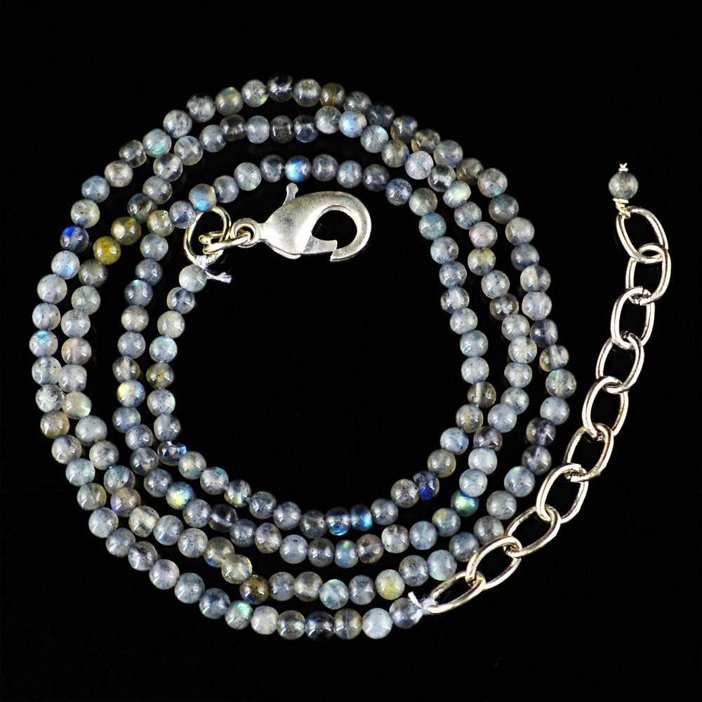 gemsmore:Round Shape Blue Flash Labradorite Necklace Natural Untreated Beads