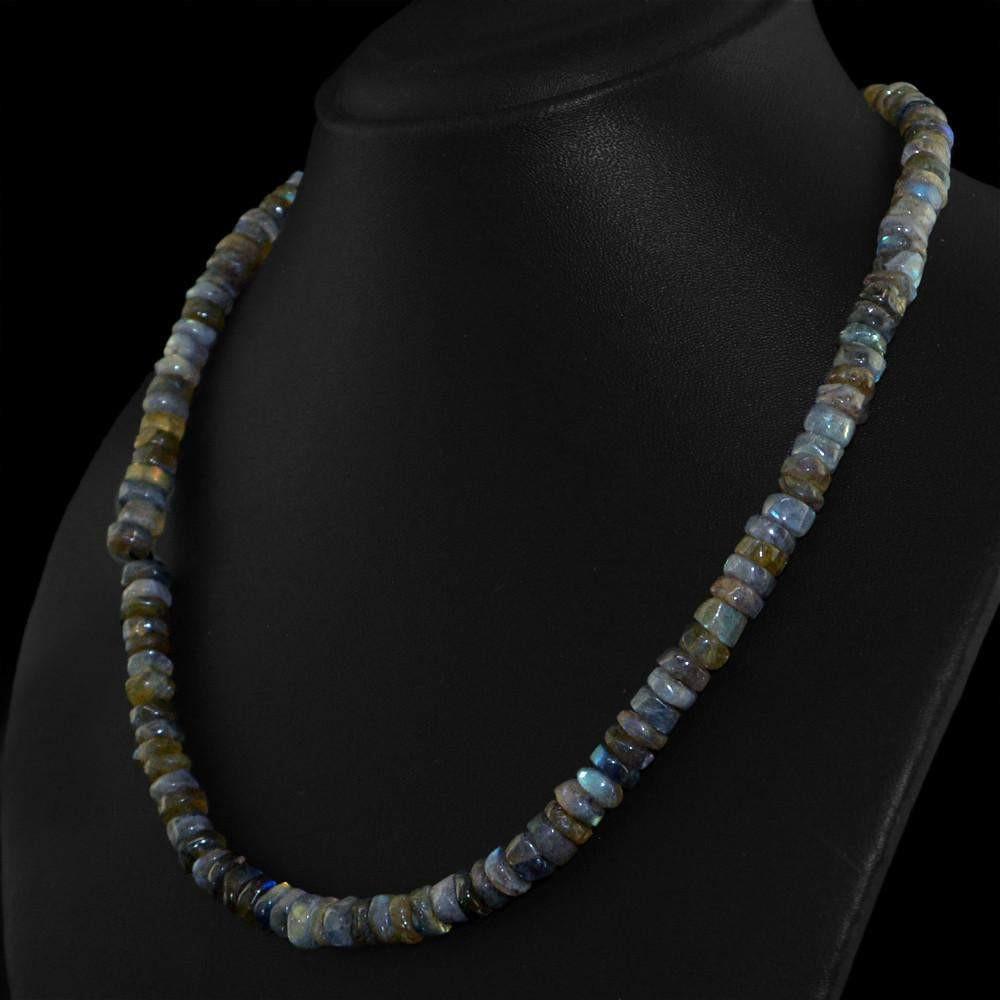 gemsmore:Round Shape Blue Flash Labradorite Necklace Natural Untreated Beads