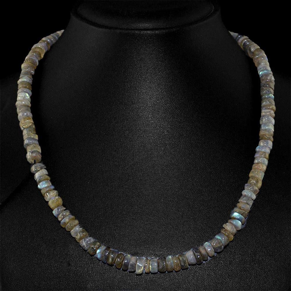 gemsmore:Round Shape Blue Flash Labradorite Necklace Natural Untreated Beads