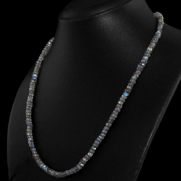 gemsmore:Round Shape Blue Flash Labradorite Necklace Natural Untreated Beads