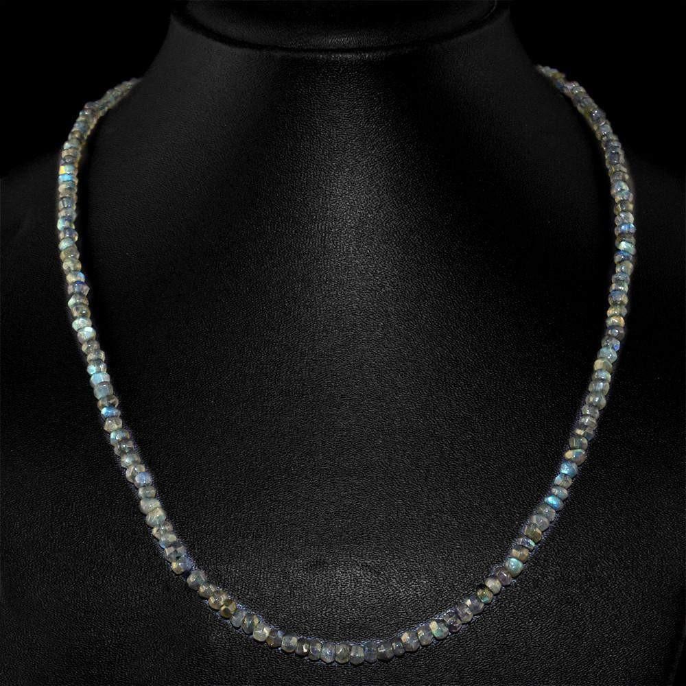 gemsmore:Round Shape Blue Flash Labradorite Necklace Natural Untreated Beads