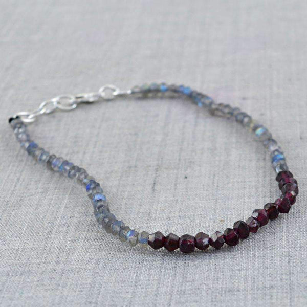 gemsmore:Round Shape Blue Flash Labradorite & Red Garnet Bracelet Natural Faceted Beads