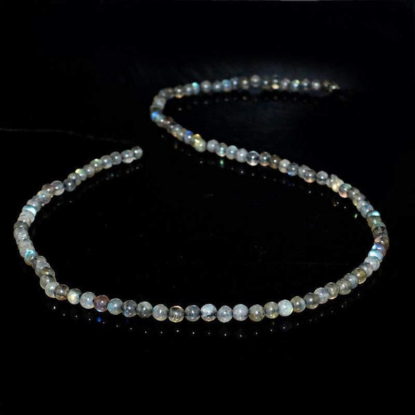 gemsmore:Round Shape Blue Flash Labradorite Strand Natural Untreated Beads