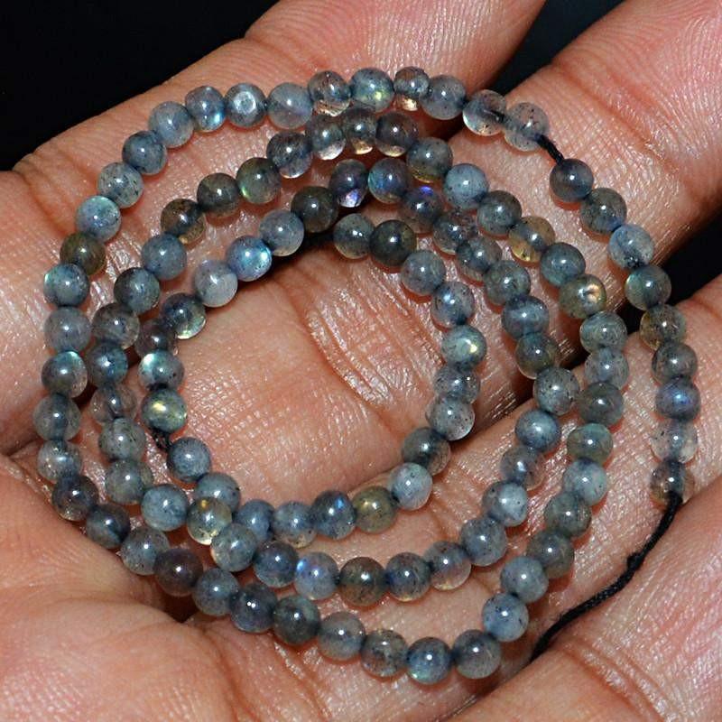 gemsmore:Round Shape Blue Flash Labradorite Strand Natural Untreated Beads