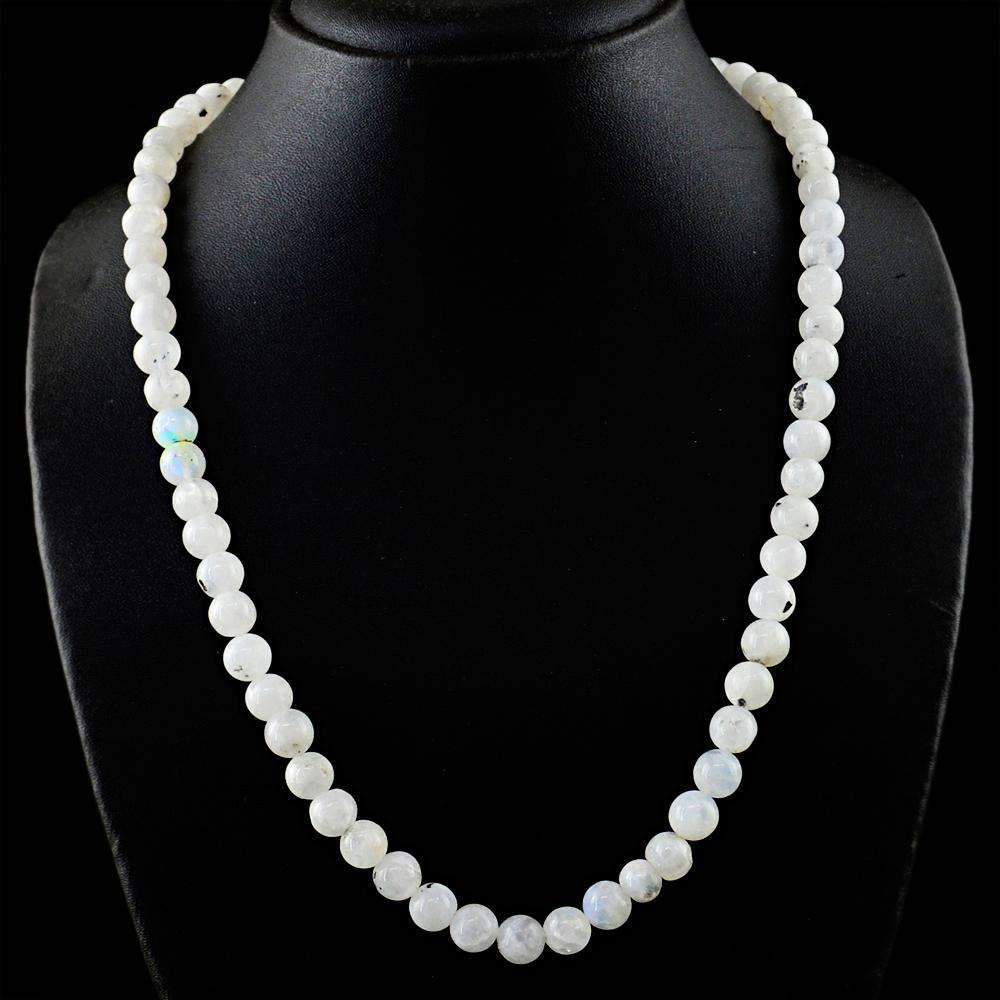 gemsmore:Round Shape Blue Flash Moonstone Necklace Natural Single Strand Untreated Beads