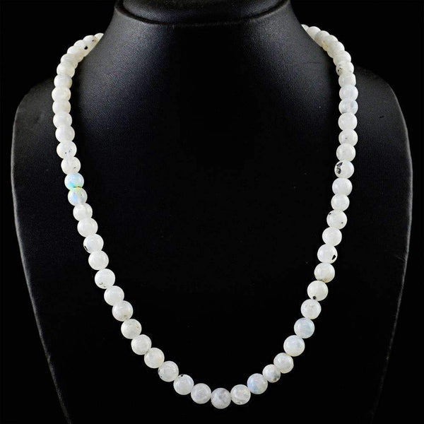 gemsmore:Round Shape Blue Flash Moonstone Necklace Natural Single Strand Untreated Beads
