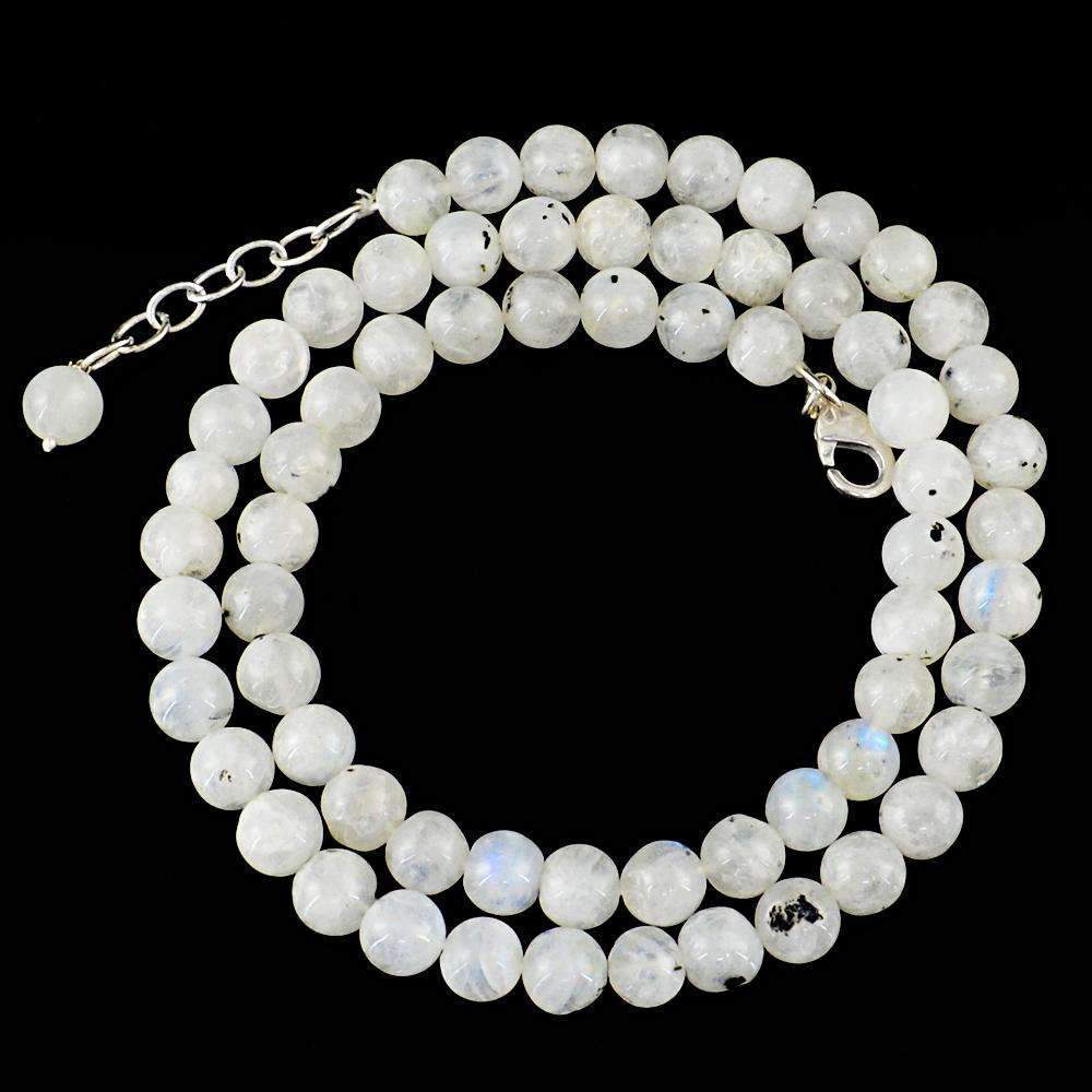 gemsmore:Round Shape Blue Flash Moonstone Necklace Natural Single Strand Untreated Beads