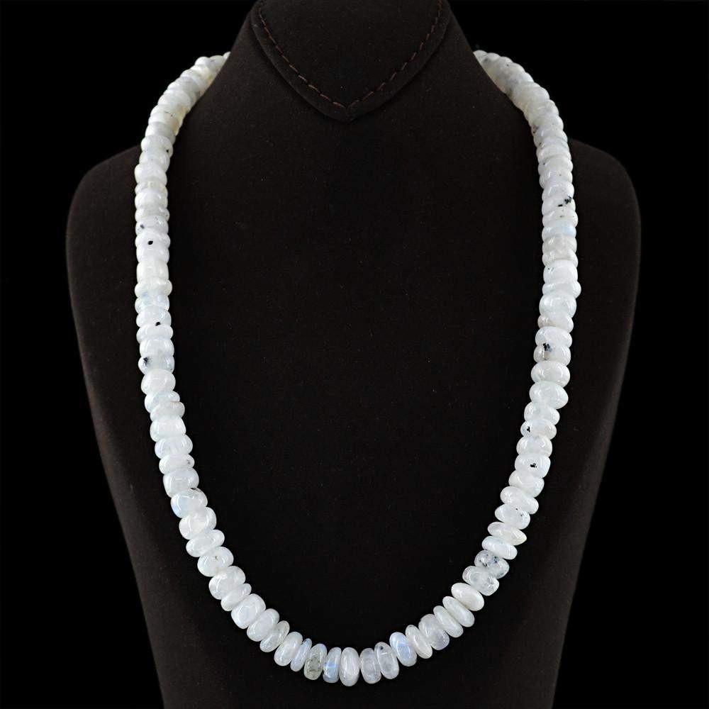 gemsmore:Round Shape Blue Flash Moonstone Necklace Natural Untreated Beads
