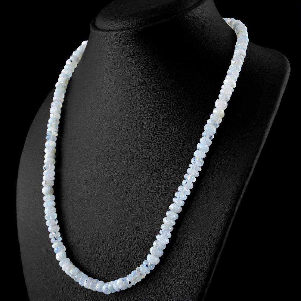 gemsmore:Round Shape Blue Flash Moonstone Necklace Natural Untreated Beads