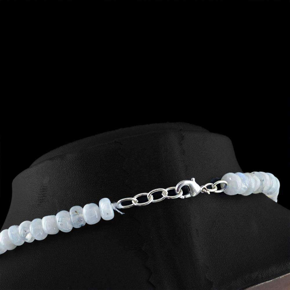 gemsmore:Round Shape Blue Flash Moonstone Necklace Natural Untreated Beads