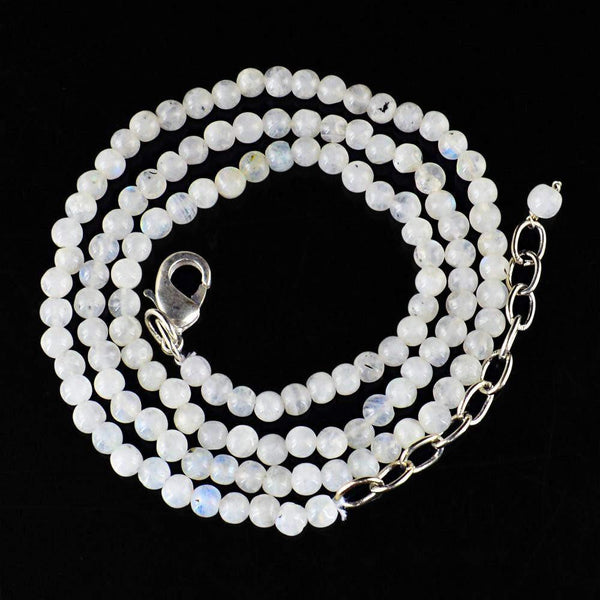 gemsmore:Round Shape Blue Flash Moonstone Necklace Untreated beads