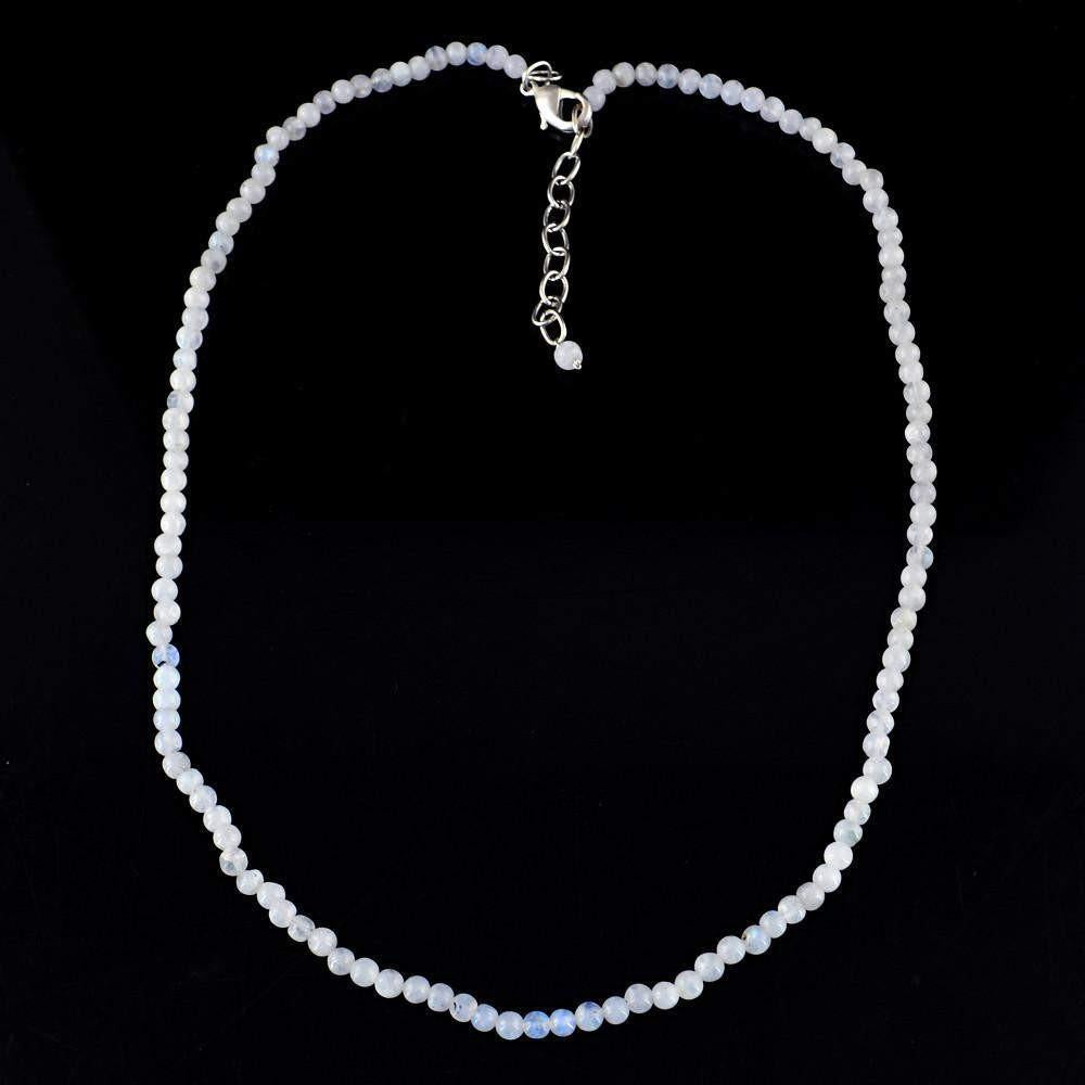 gemsmore:Round Shape Blue Flash Moonstone Necklace Untreated beads