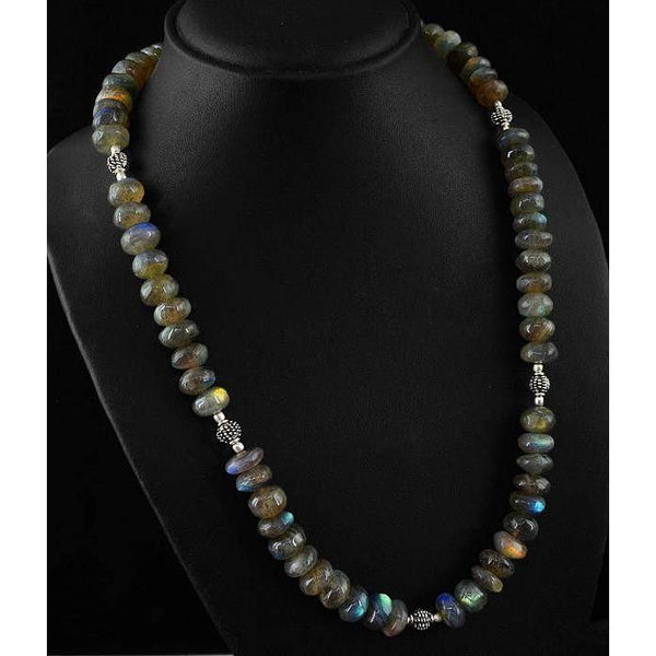 gemsmore:Round Shape Blue & Golden Flash Labradorite Necklace Natural Untreated Beads