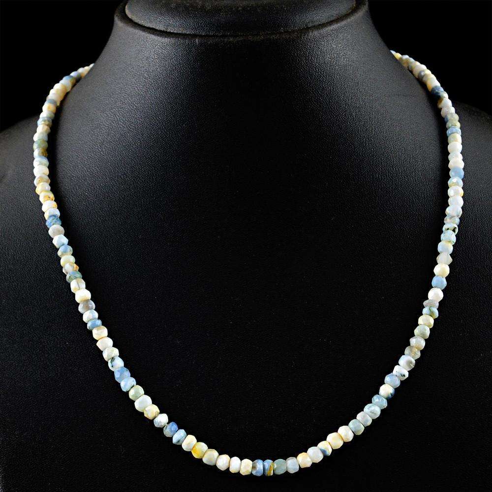 gemsmore:Round Shape Blue Lace Agate Necklace Natural Faceted Beads