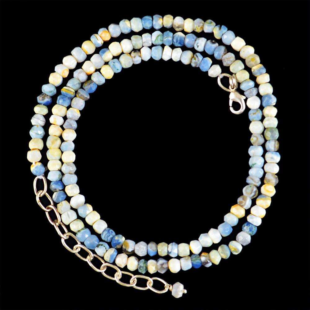 gemsmore:Round Shape Blue Lace Agate Necklace Natural Faceted Beads