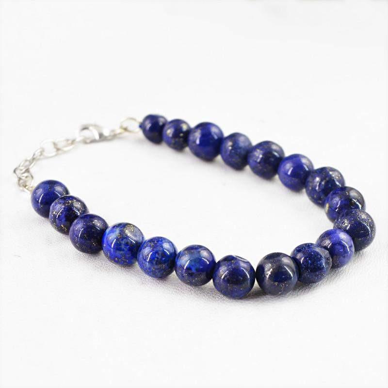 gemsmore:Round Shape Blue Lapis Lazuli Bracelet Natural Untreated Beads