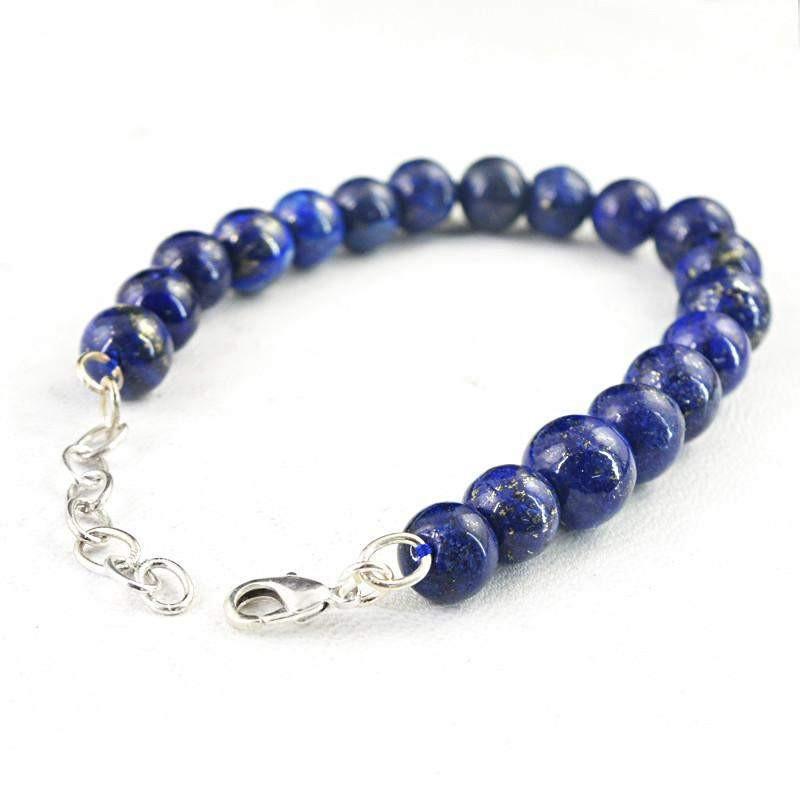 gemsmore:Round Shape Blue Lapis Lazuli Bracelet Natural Untreated Beads
