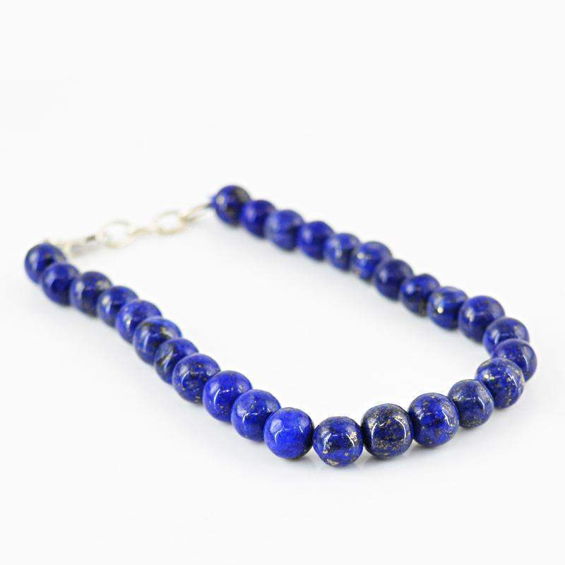 gemsmore:Round Shape Blue Lapis Lazuli Bracelet Natural Untreated Beads