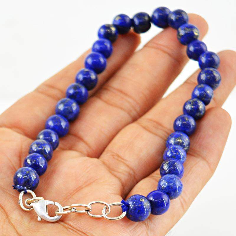 gemsmore:Round Shape Blue Lapis Lazuli Bracelet Natural Untreated Beads