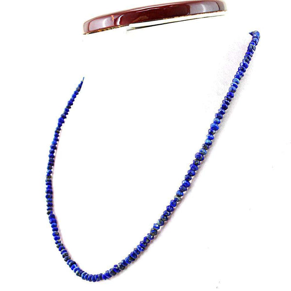 gemsmore:Round Shape Blue Lapis Lazuli Necklace Natural Faceted Beads