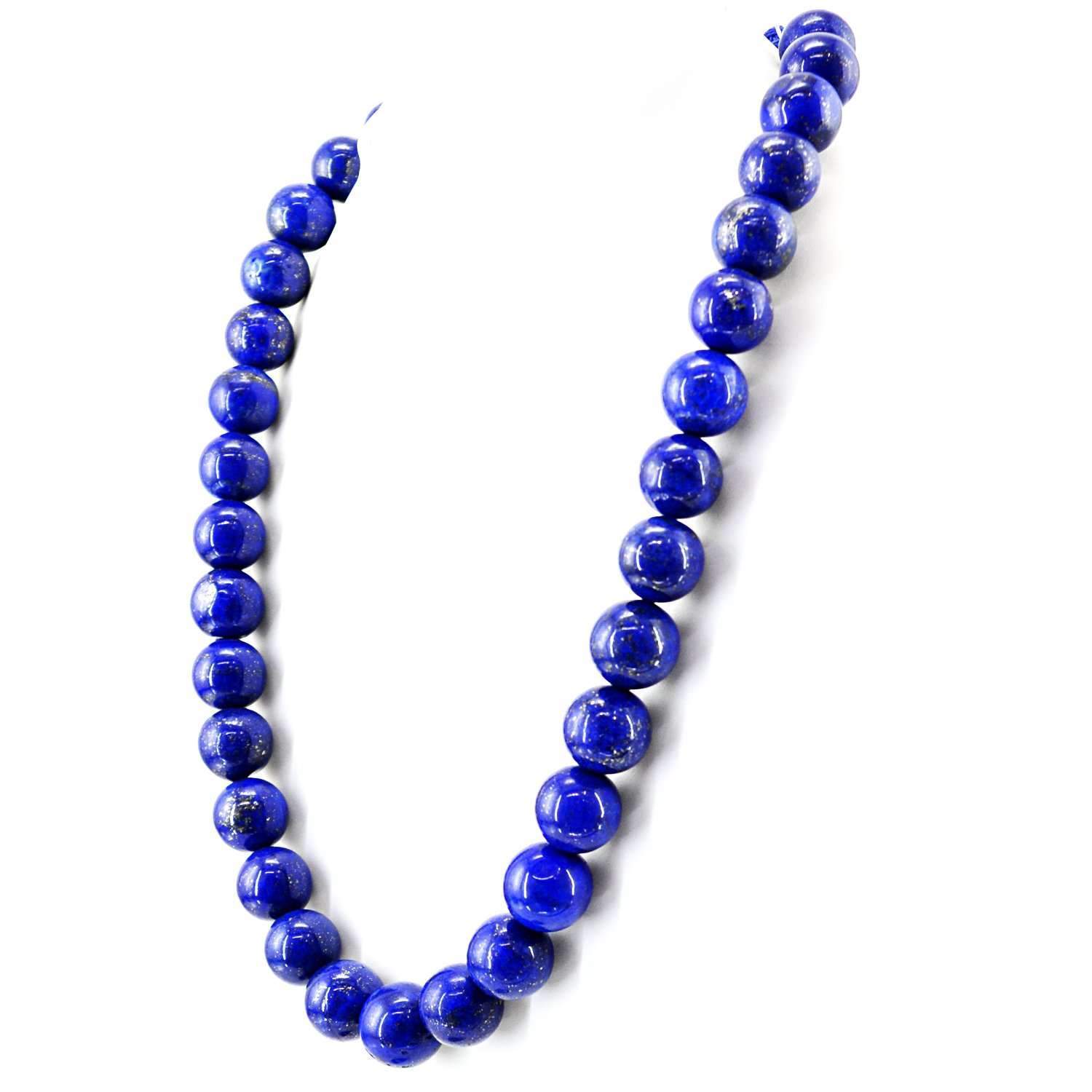 gemsmore:Round Shape Blue Lapis Lazuli Necklace Natural Single Strand Unheated Beads